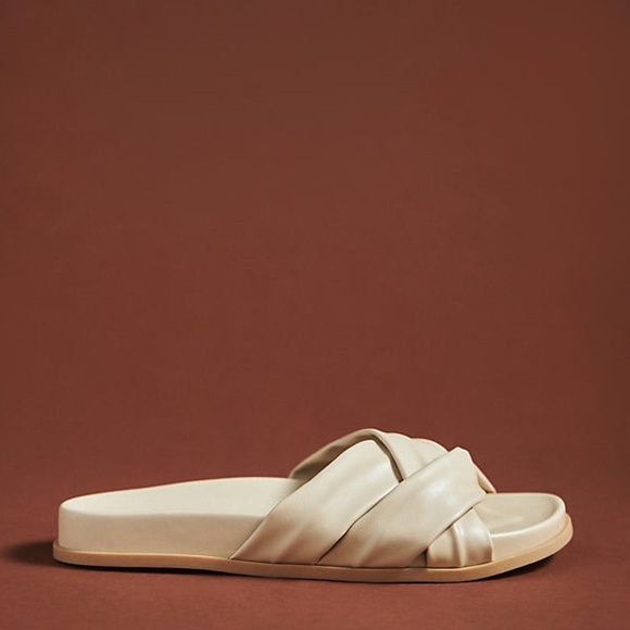 Anthropologie Shoes - Anthropologie Silent D Cream Helena Slip On Flat Strap Sandals Size 40/9-9.5